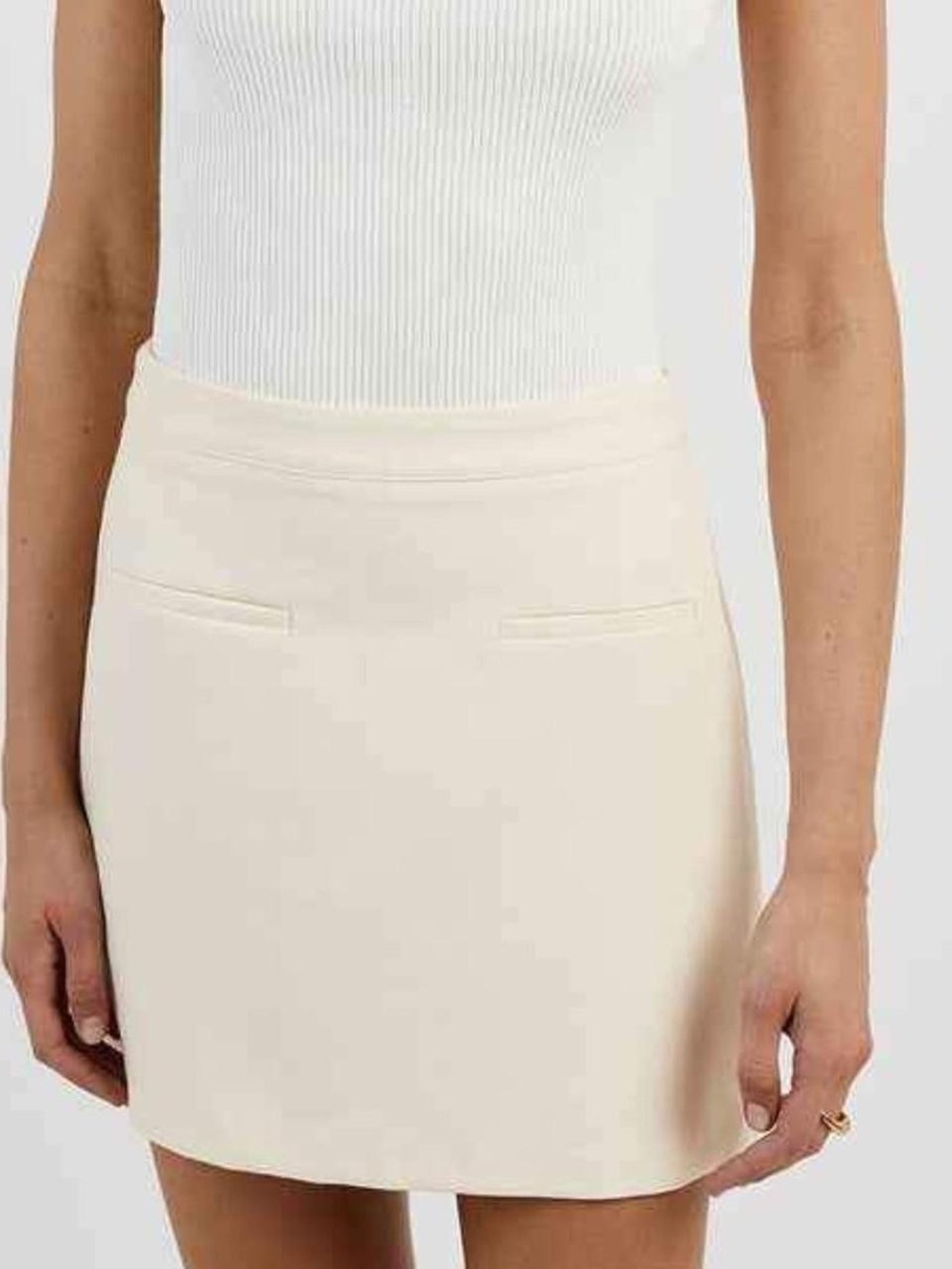 DISSH Cream Mini Skirt - High Waist Sleek Silhouette